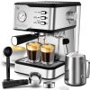 Geek Chef Espresso Machine,Espresso and Cappuccino latte Maker 20 Bar Pump Coffee pressure gauge&Milk Frother Steam Wand,stainless steel,1.5L Water ,C