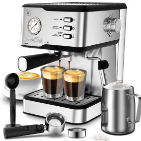 Geek Chef Espresso Machine,Espresso and Cappuccino latte Maker 20 Bar Pump Coffee pressure gauge&Milk Frother Steam Wand,stainless steel,1.5L Water ,C