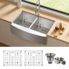 TECASA Farmhouse Double Bowl 50/50 Sink 33 inches Stainless Steel Apron Sinks 16 Gauge for Kitchen Front Rounded 10 inch Deep Single Bowl Kitchen Sink