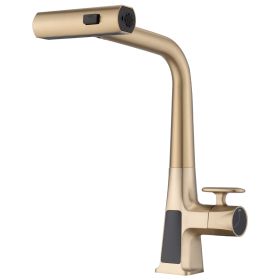 Brushed Gold Waterfall Kitchen Faucet with Temperature Display, Single Handle Kitchen Faucet with Pull Down Sprayer, Modern Kitchen Sink Faucet, Three