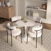 5 Pieces 31.5-Inch round dining table set for 4 and 4 pieces Upholstered Chairs for Four Person, MDF Table-top, Off White Faux Fur with White table Le