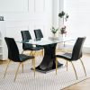 Modern simple table and chair set, one table and four chairs. Transparent tempered glass table top, solid base. Gold plated metal chair legs (set of 5