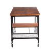Industrial Style Wood and Metal Desk with Two Bottom Shelves, Brown and Black