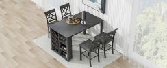 TOPMAX Counter Height 5-piece Solid Wood Dining Table Set, 59*35.4Inch Table with Wine Rack and 4 Upholstered Chairs, Grey