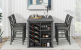 TOPMAX Counter Height 5-piece Solid Wood Dining Table Set, 59*35.4Inch Table with Wine Rack and 4 Upholstered Chairs, Grey