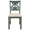 TREXM 5-Piece Round Dining Table and 4 Fabric Chairs with Special-shaped Table Legs and Storage Shelf (Antique Blue/ Dark Brown)