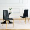 Modern simple table and chair set, one table and four chairs. Transparent tempered glass table top, solid base. Gold plated metal chair legs (set of 5