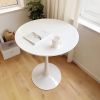 5 Pieces 31.5-Inch round dining table set for 4 and 4 pieces Upholstered Chairs for Four Person, MDF Table-top, Off White Faux Fur with White table Le