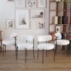 5 Pieces 31.5-Inch round dining table set for 4 and 4 pieces Upholstered Chairs for Four Person, MDF Table-top, Off White Faux Fur with White table Le