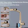 Brushed Gold Waterfall Kitchen Faucet with Temperature Display, Single Handle Kitchen Faucet with Pull Down Sprayer, Modern Kitchen Sink Faucet, Three