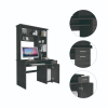 Compu 180 Hutch Desk, Multiple Shelves, Retractable Keyboard Tray, CPU Door Panel, One Drawer, Grey Oak -Smokey Oak