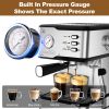 Geek Chef Espresso Machine,Espresso and Cappuccino latte Maker 20 Bar Pump Coffee pressure gauge&Milk Frother Steam Wand,stainless steel,1.5L Water ,C